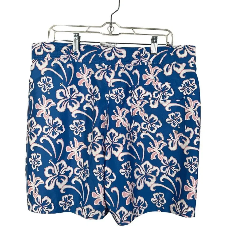 Brooks Brothers Hawaiian Swim Trunks Size Medium 6.5” Inseam Floral Blue Pink